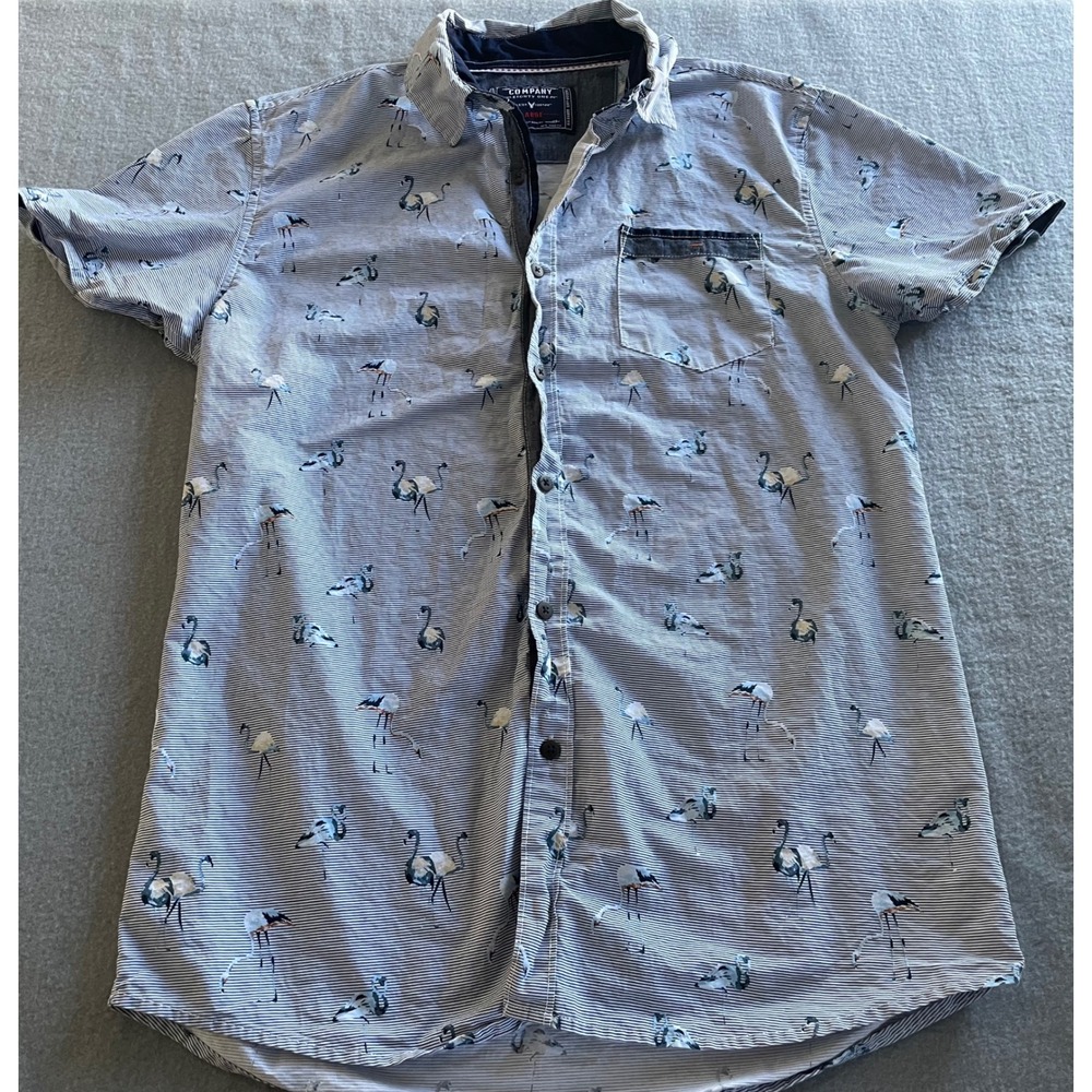 Company Eighty One Mens Large Flamingo Print Striped Short Sleeve Button‎ Down
